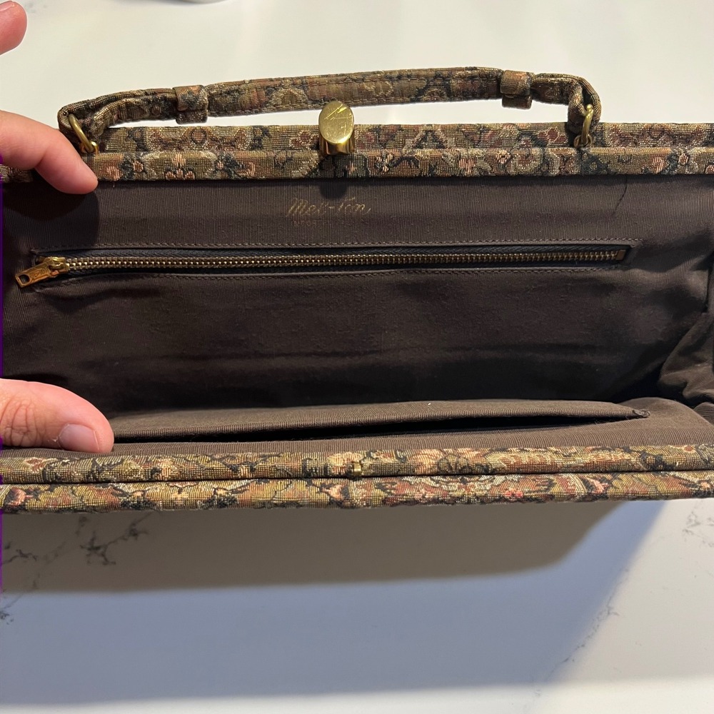 Mel-Ton Vintage Tapestry Damask Brown Clutch Purse 14" x 6" Evening Classic - Picture 4 of 6